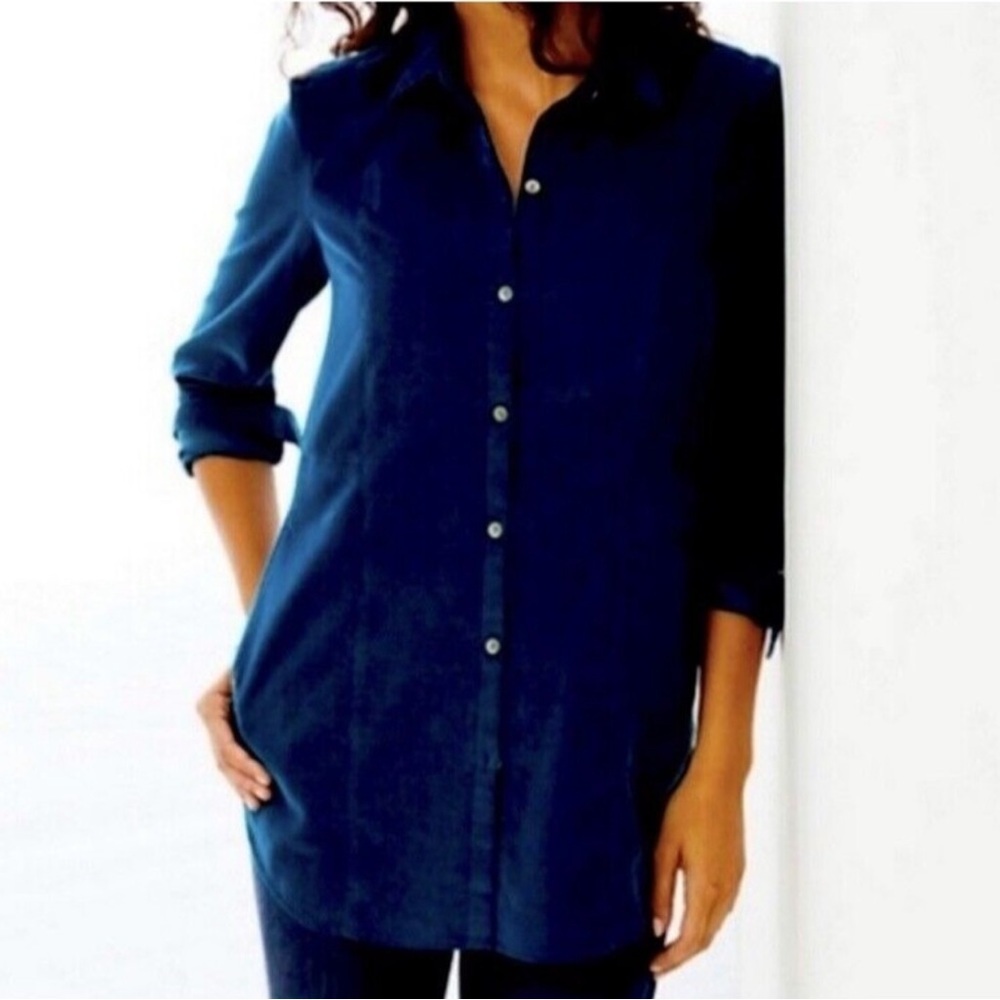 J.‎ JILL Corduroy Button-Up Shirt Teal Blue Tunic Normcore Shacket Layer Size LT - Picture 2 of 15